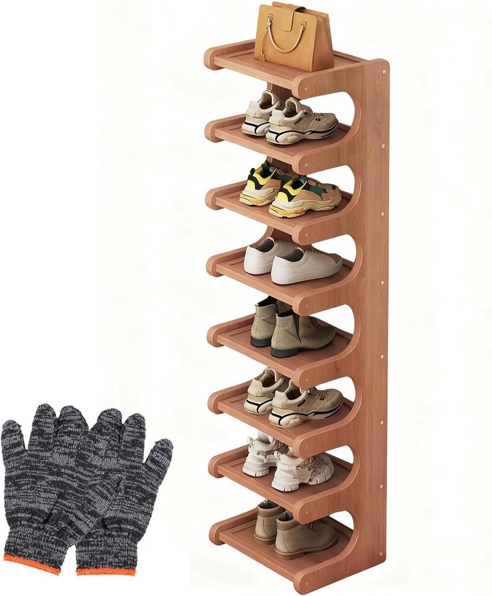 Schoenenrek Bamboe - Opbergtoren - Ruimte Besparen - 8 Lagen Verticale - 99 cm - Rustiek Bruin