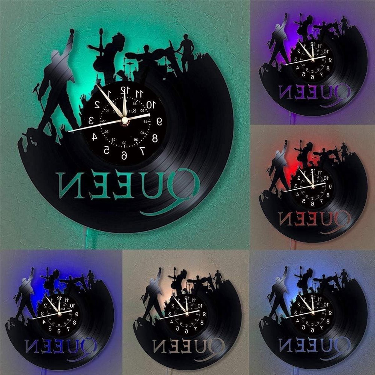 Retro Vinyl Wandklok met LED Nachtlampje in 7 Kleuren, Unieke Decoratie voor Woonkamer en Keuken, Perfect als Cadeau