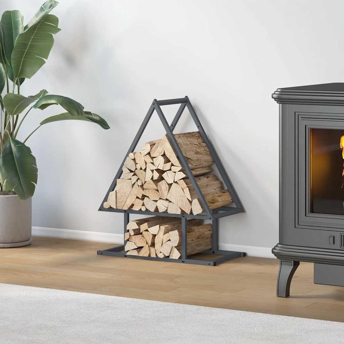 Houtrek Staal - Houtopslag Haardhout - Haardhout Opslaan - Koudgewalst Staal - 50x25x60 cm - Antraciet