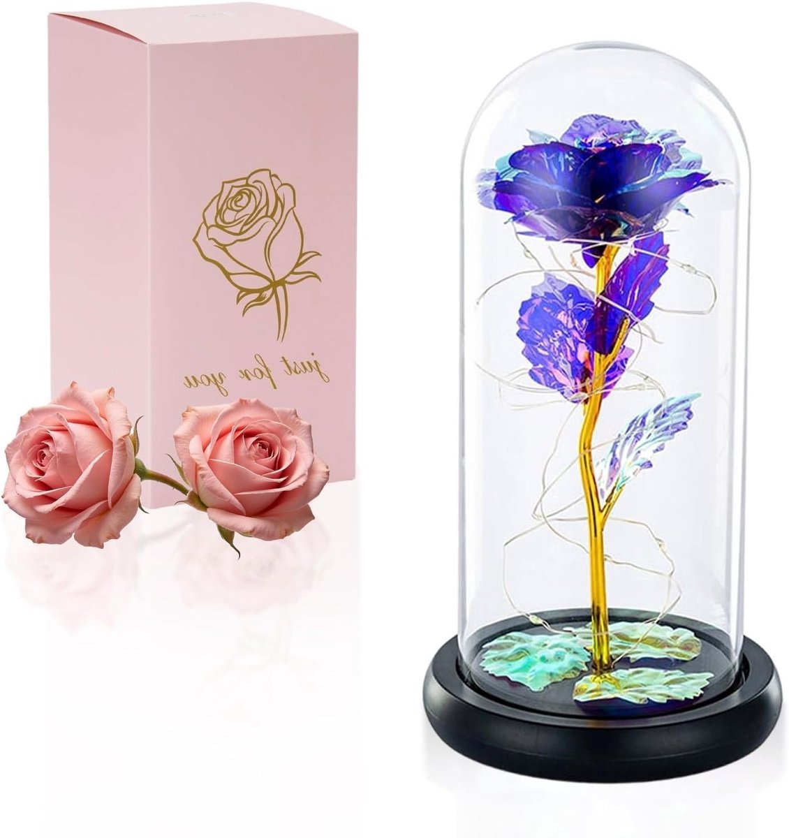 Eternal Crystal Rose in Glazen Koepel met LED Verlichting - Romantisch Cadeau voor Verjaardag, Valentijnsdag en Bruiloft voor Vrouw, Vriendin of Echtgenote