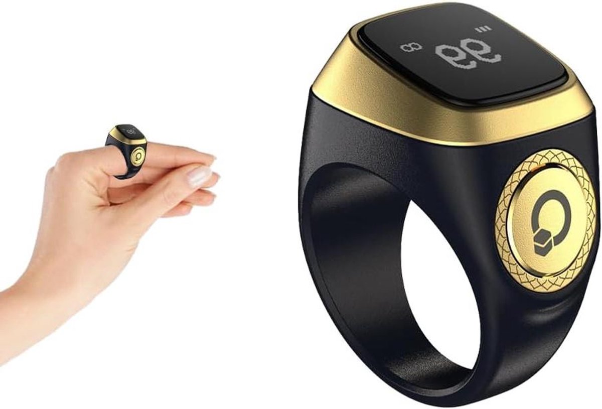 Smart Ring Teller - Digitale Tasbih - Islamitisch Bidden - Tril bij 33/66/99 - 18 mm - Zwart