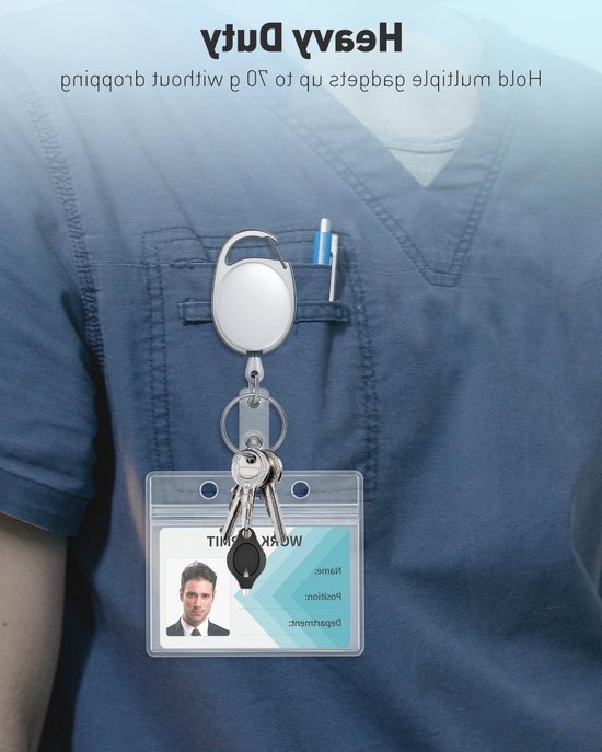 5 Stuks Retractable Badge Reel voor ID Kaart Houder - Stevige Sleutelhanger met Nylon Carabiner en Rvs Veer, Kleurige ABS Behuizing, 60 cm lang — afbeelding 5