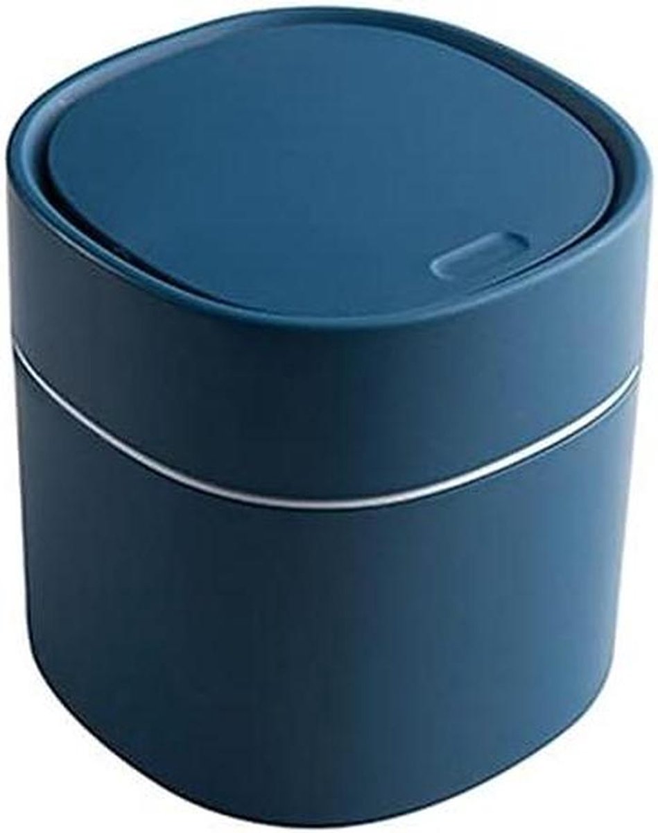Prullenbak met deksel - Afvalemmer Vuilnisbak - Bureau Opruimen - Drukknop deksel - 2L - Blauw