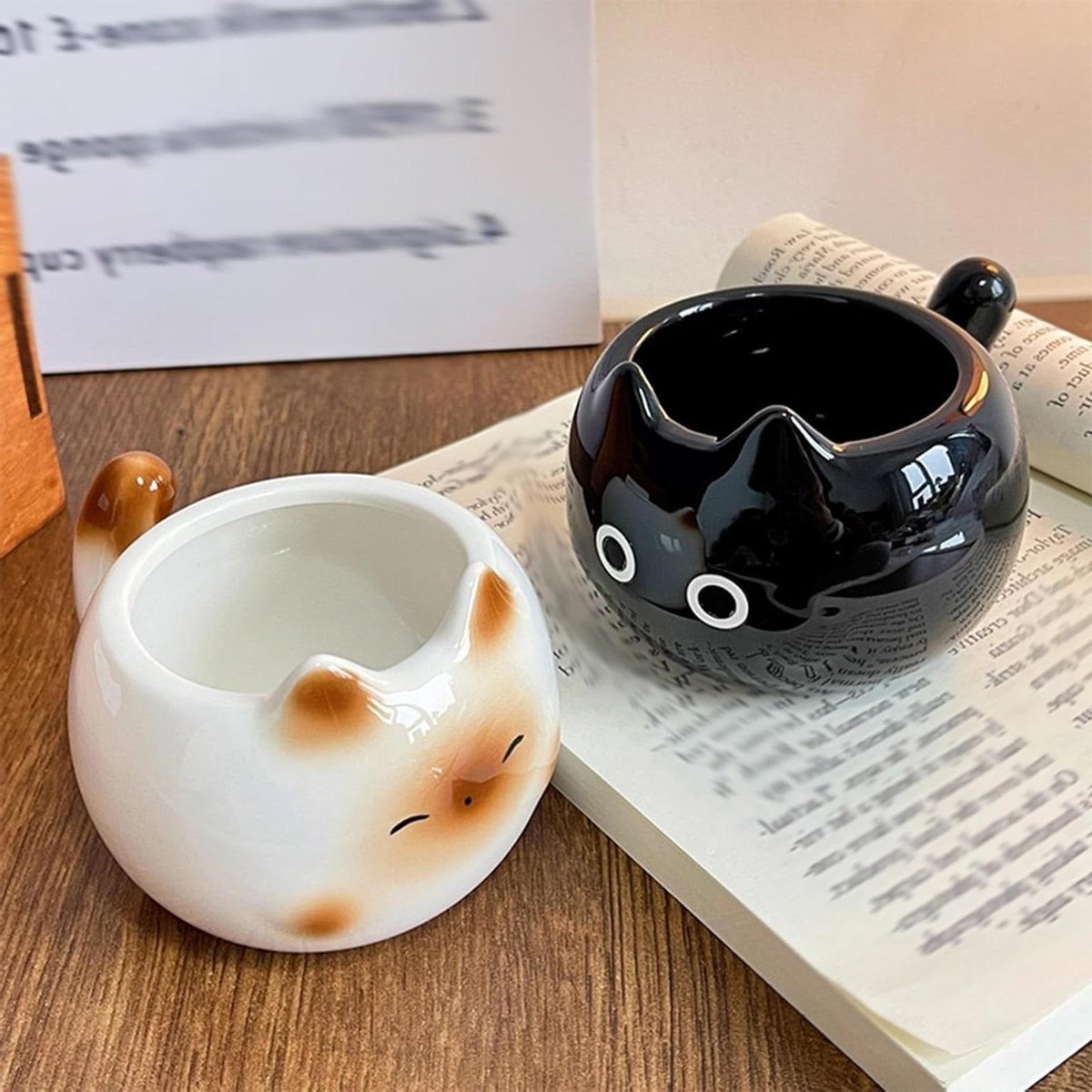 Katten Mok - Koffieglas Theeglas - Drinken Genieten - Siamese Kat Design - 200 ml - Zwart