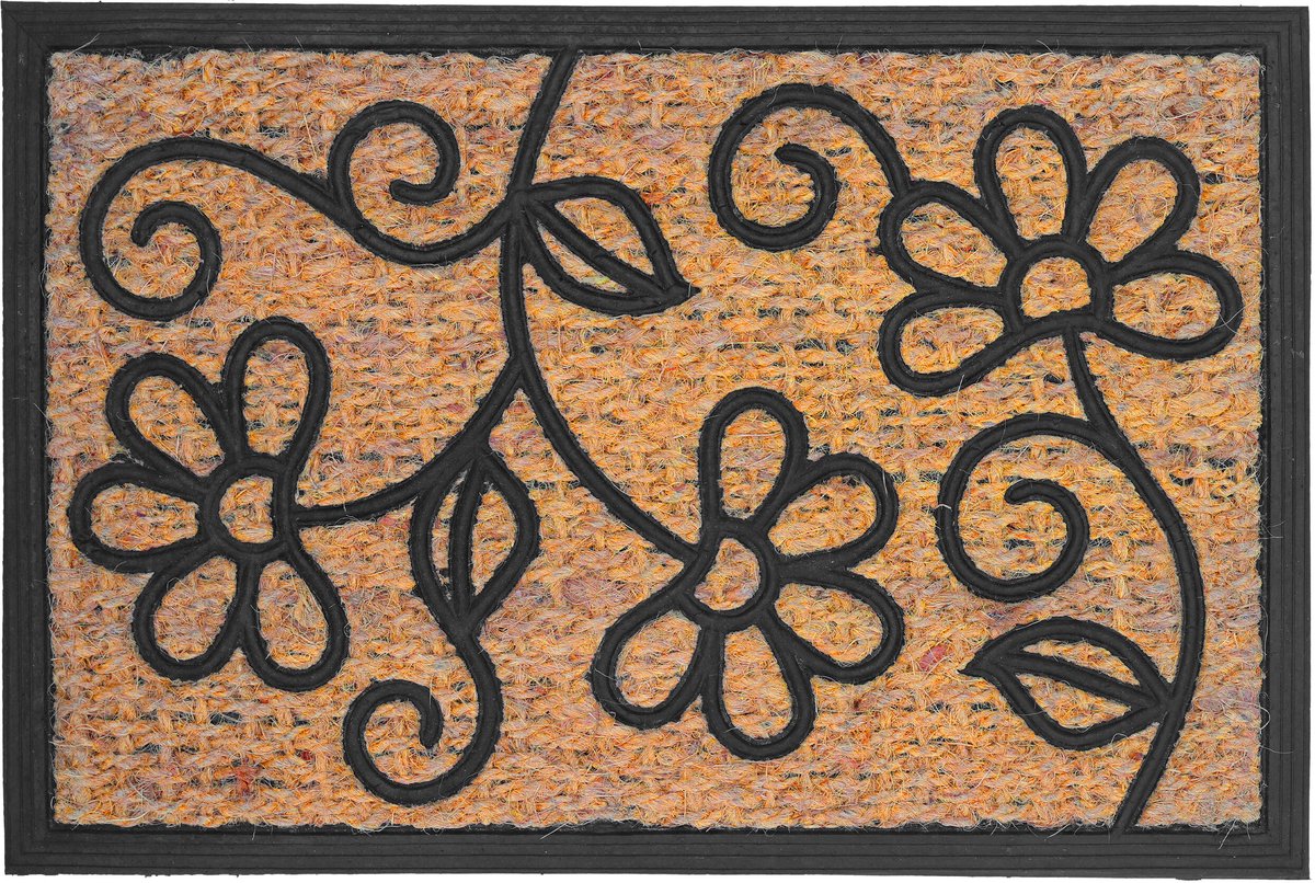 Deurmat kokos - bloemen - 60x40 cm - antislip