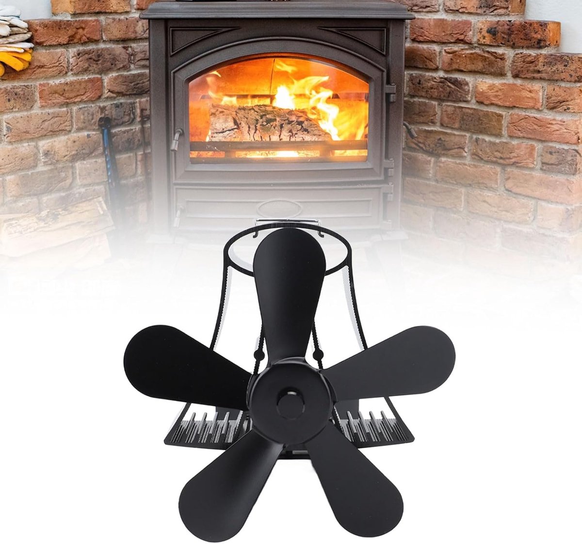 Houtkachel Ventilator - Open Haard Fan - Luchtcirculatie Verhogen - Warmte Aangedreven - 21D x 20W x 19H cm - Zwart