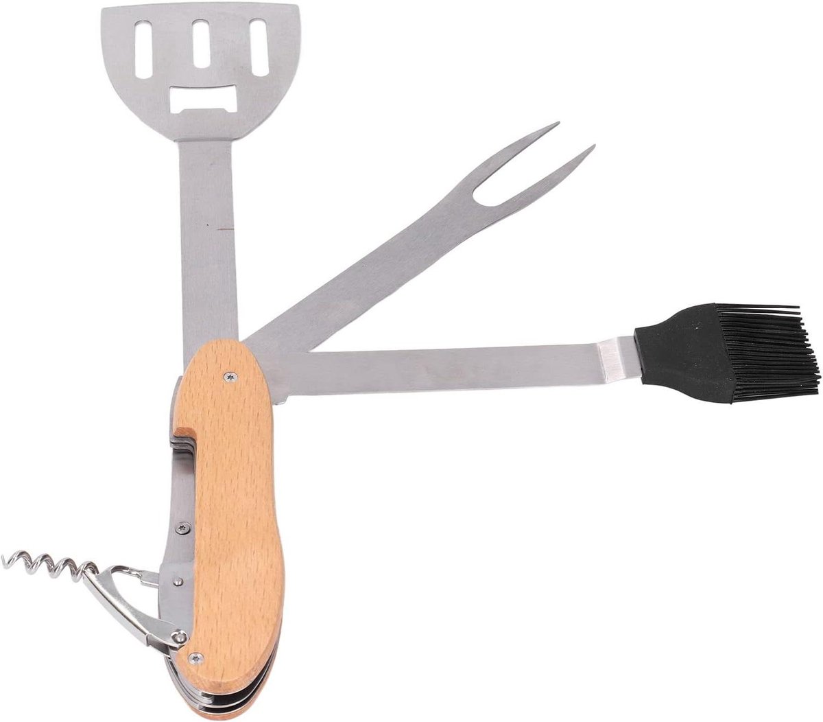 BBQ Multitool - Grillgereedschap Set - Buiten Koken - 5-in-1 Functie - 27 cm - Zilver