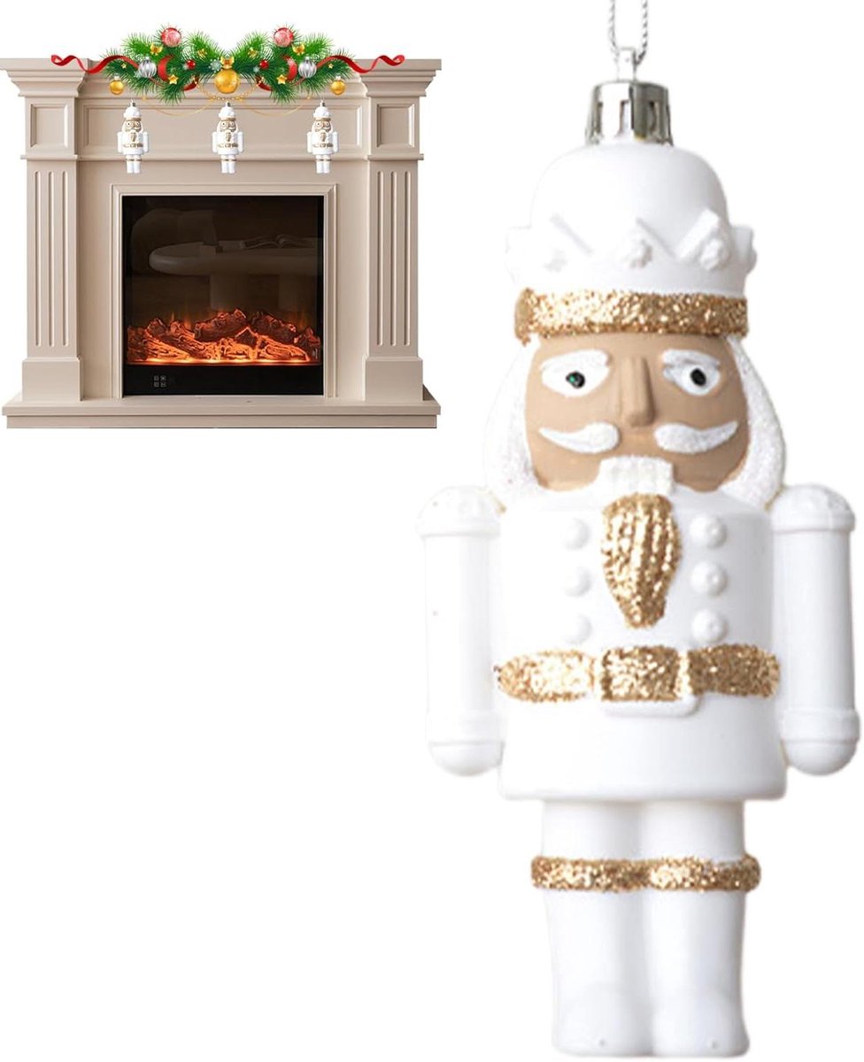 Kerst Notenkraker - Feestfiguur Seizoen - Kerstdecoratie - Traditioneel Gesneden - 14 cm - Wit