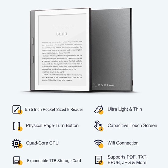 E-reader Elektronisch Notitieblok - Digitale Kladblok E-boek - Lezen en Notities Maken - HD E-papier Touchscreen - 576 inch - Grijs — afbeelding 2
