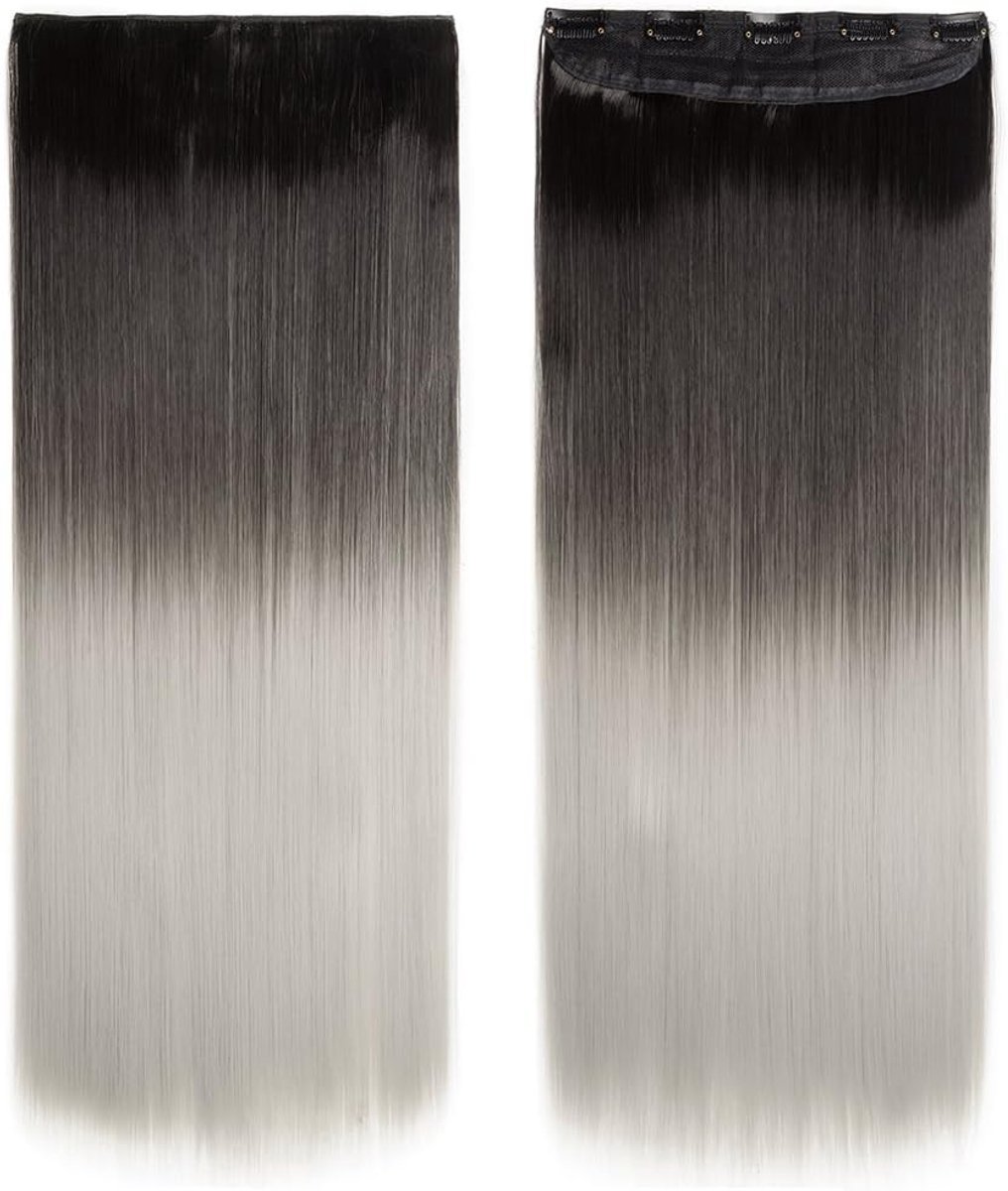 Echthaar Clip-In Extensions 1 Weft 5 Clips 63 cm 120g Donkerzwart naar Zilver Grijs