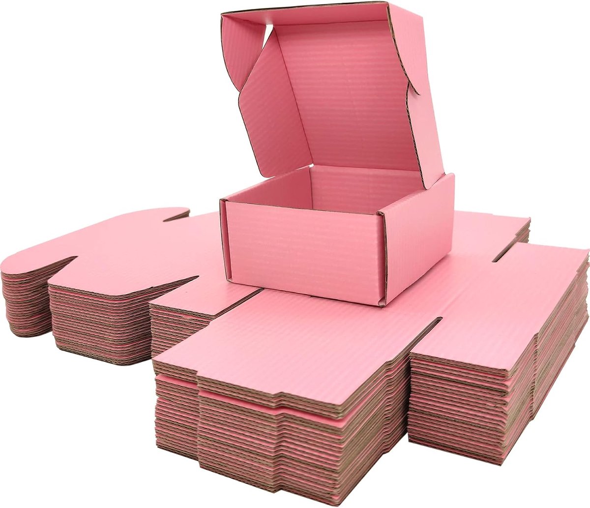 Verzenddoos met Bovenklep - Pakket Brievenbus - Sterke Doos - Postdoos - 25 Stuks - 100x100x50mm - Roze - van Imperatoris