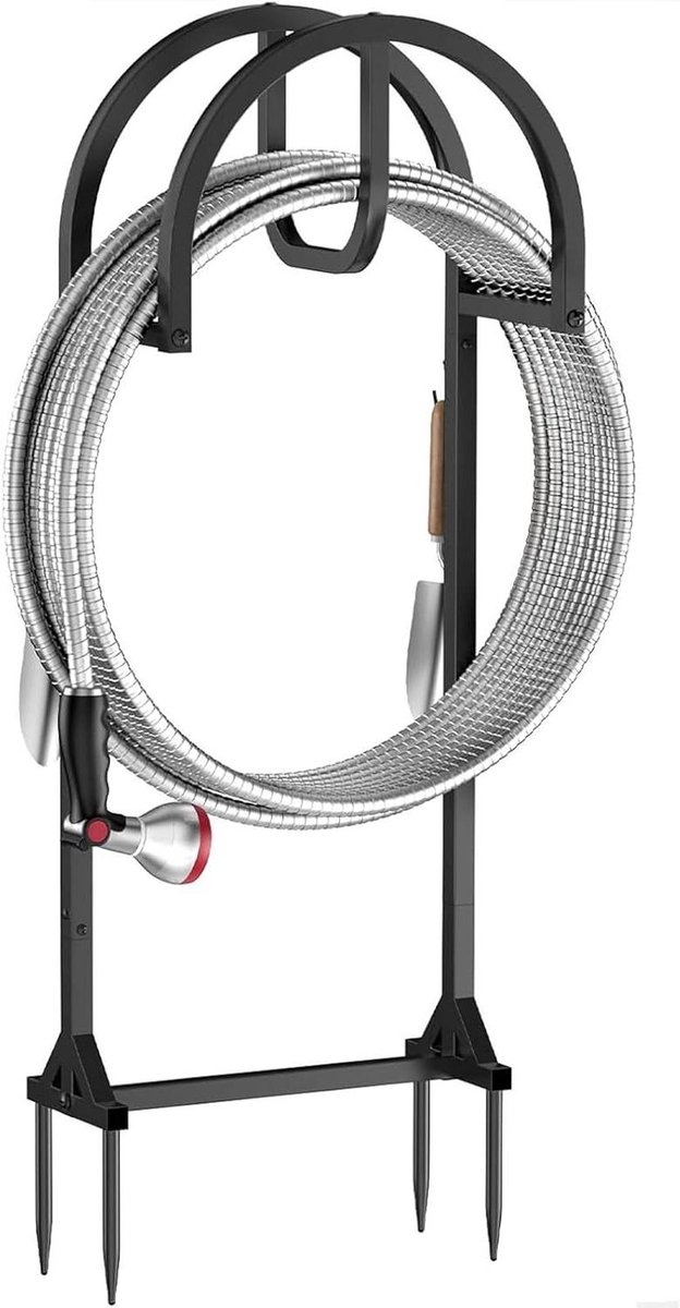 Slanghouder Metaal - Slangrek Tuinslang - Tuinslang Opbergen - Verbeterde 4 Ankers - 115 cm Hoog - Zwart