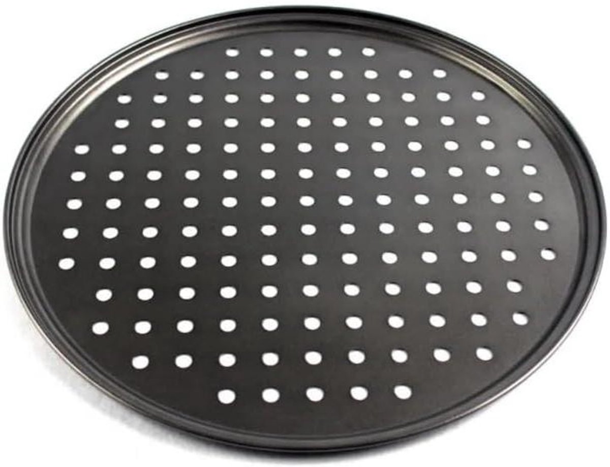 Pizza Plaat - Bakplaat Rond - Perfecte Bodem Bakken - Geperforeerd Ontwerp - 32 cm - Zwart