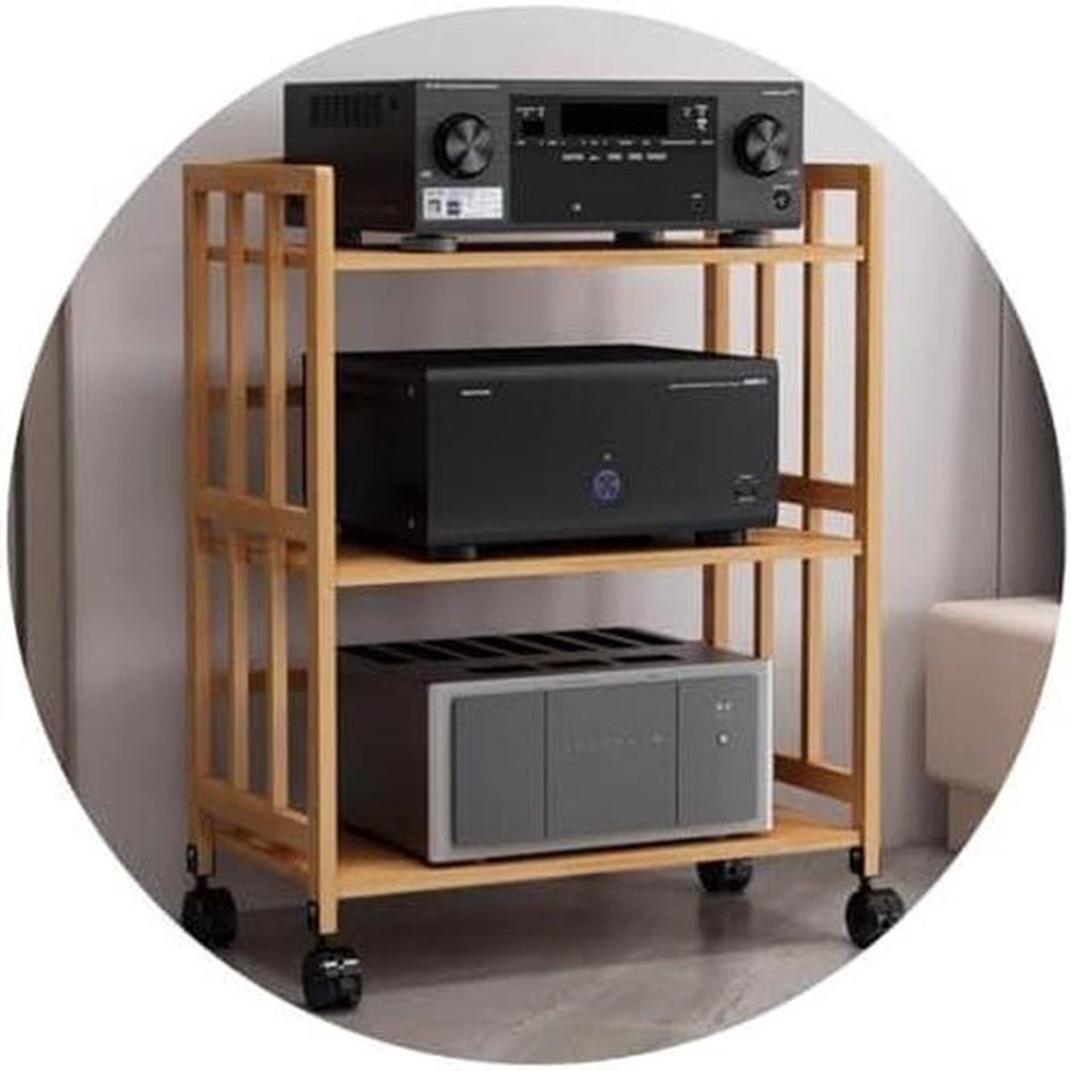 Audiorek Bamboe - Hifi Meubel - Stereo Apparatuur - Met Wielen - 70x38x88cm - Houtkleur
