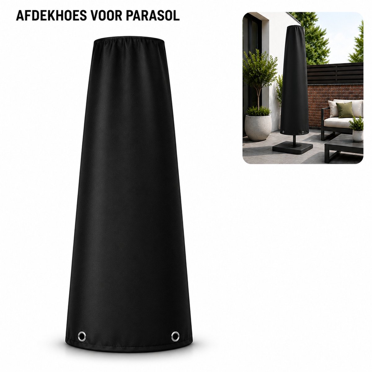 Benza Parasolhoes Zwart 175 cm – Afdekhoes voor Parasol – Waterafstotende Beschermhoes 210D Polyester met PU-coating – Incl. Draagtas