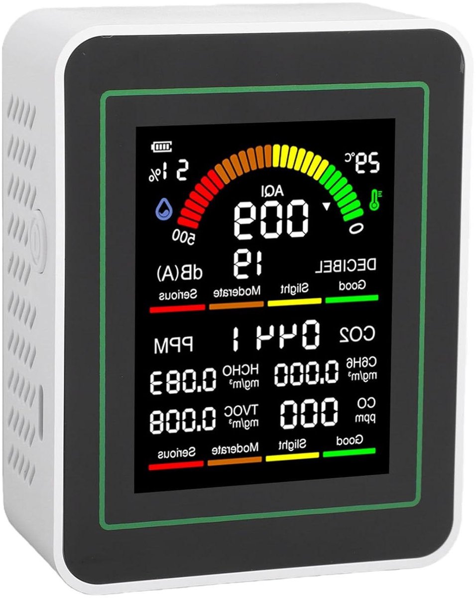 Luchtkwaliteitsdetector - CO2 meter - Binnenklimaat meten - 10-in-1 metingen - 28 Inch Scherm - Zwart