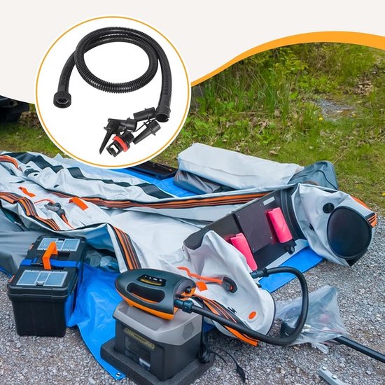 Elektrische Luchtbed Pomp - Draagbare Inflator Deflator - Snel Opblazen - Universele Adapterset - 120 cm slang - Zwart — afbeelding 4