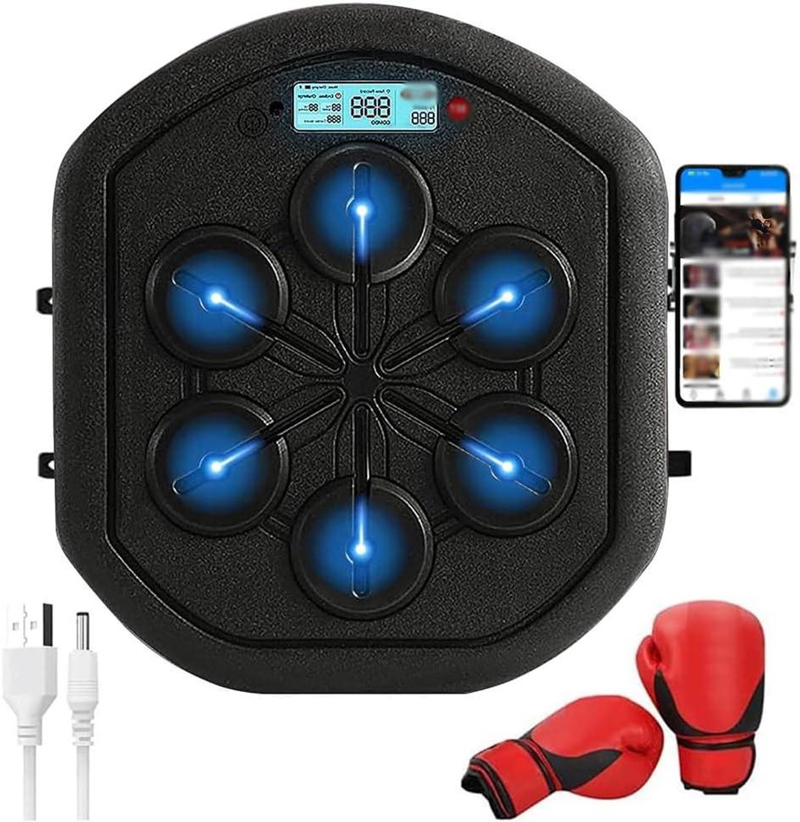 Muziek Boksen Machine - Wandmontage Trainer - Thuis Fitness - Bluetooth Verbinding - 44.5 x 49.5 cm - Zwart