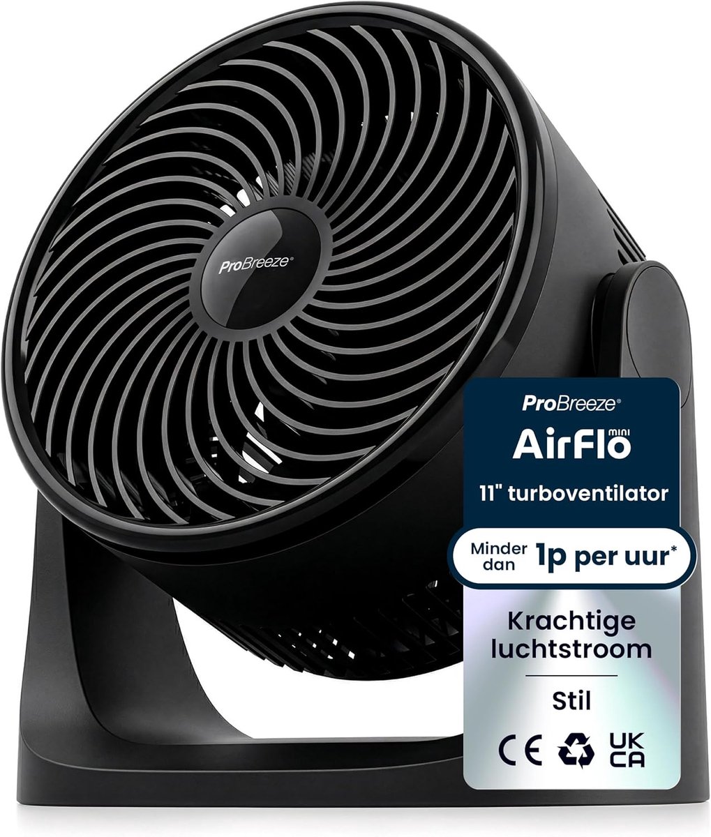 Bureauventilator stil – tafelventilator met 3 snelheden, 90° kantelbaar, 28W