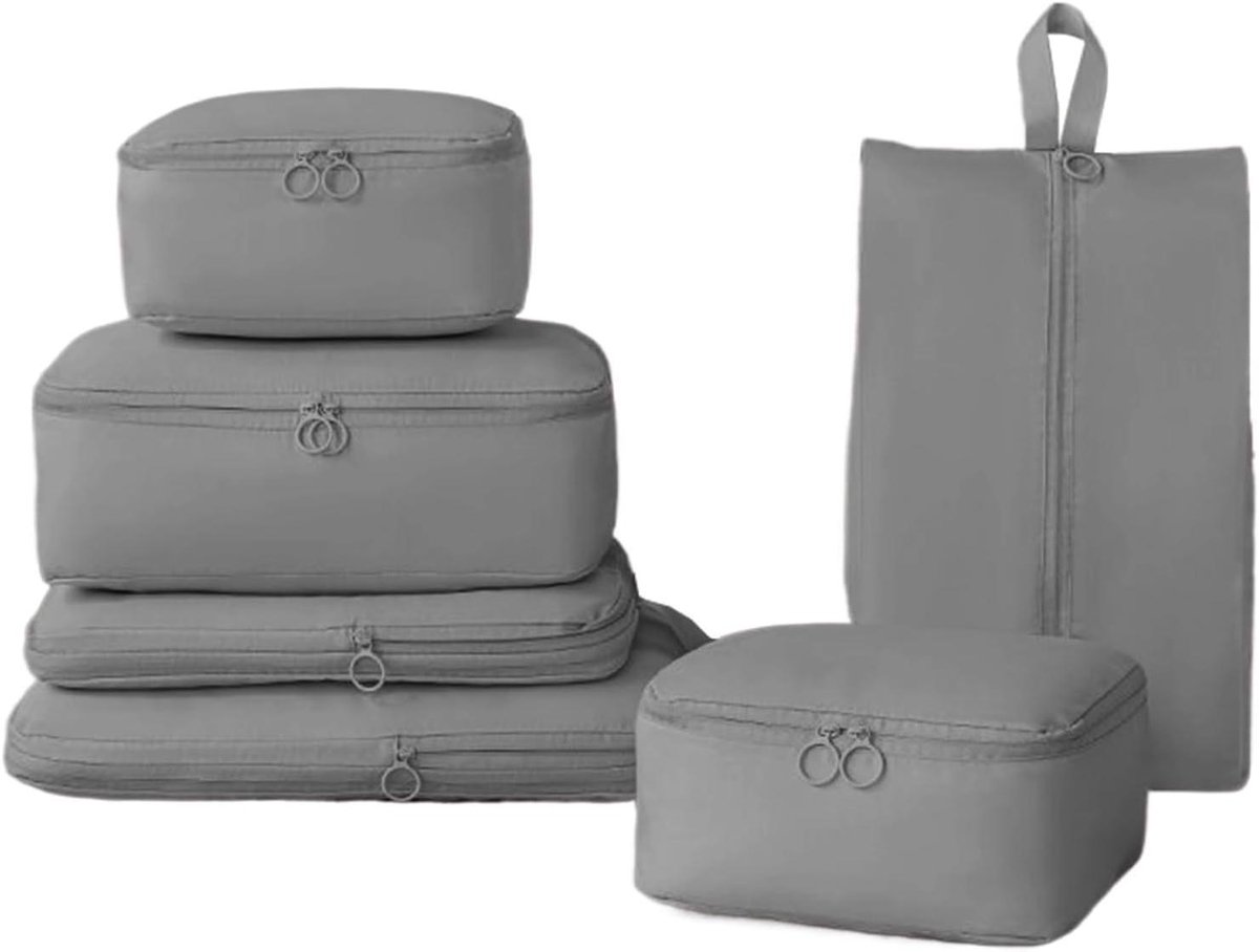 Packing Cubes - Reis Organizers - Bagage Opbergen - Ruimte Besparend - 6 Stuks - Grijs