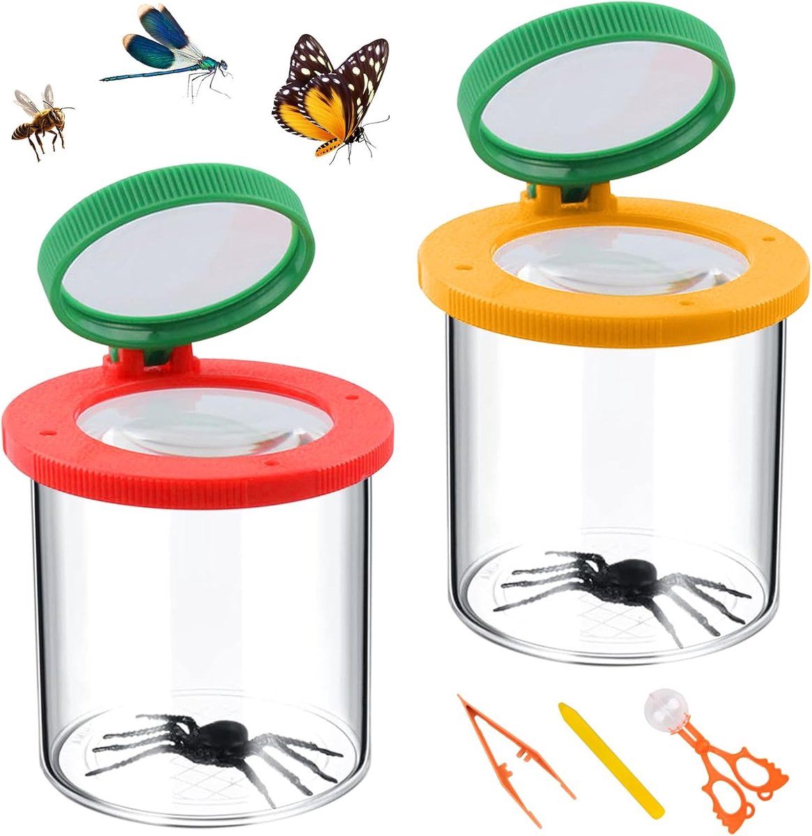 carmdering - Becherloupe Voor Kinderen - Insecten Viewer - Educatief Speelgoed - 3x En 6x Vergroting - Hoge Resolutie Lens - Abs Kunststof En Acryl - Veilig Met Luchtgaten - Ideaal Voor Buitenonderzoek - 2 Stuks
