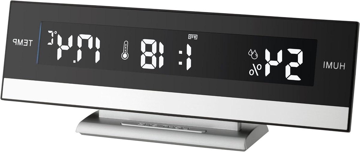 Digitale Wekker - Binnenklimaat Klok - Woonklimaat Monitoren - Comfortzone Indicator - 245 x 50 x 88 mm - Zwart