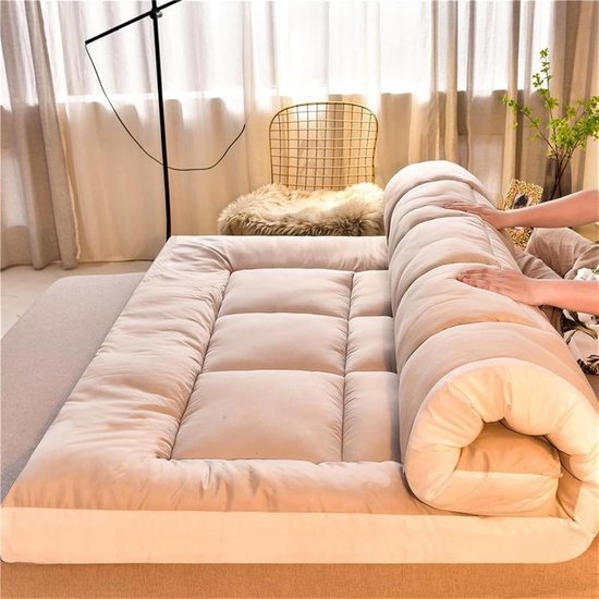 Japanse futonmatras - Vloermatras slaapmat - Comfortabel slapen - Oprolbaar en opvouwbaar - 90x200 cm - Grijs — afbeelding 5