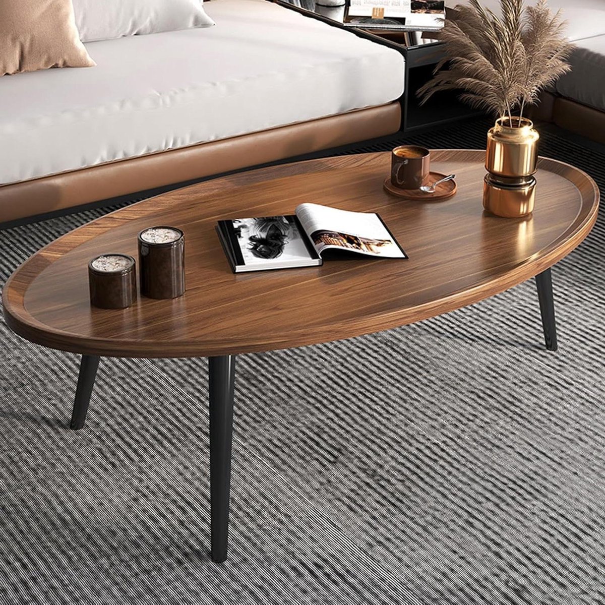 Ovale salontafel - Bijzettafel design - Woonkamer inrichten - Duurzaam walnoot design - 80x55x38 cm - Walnoot