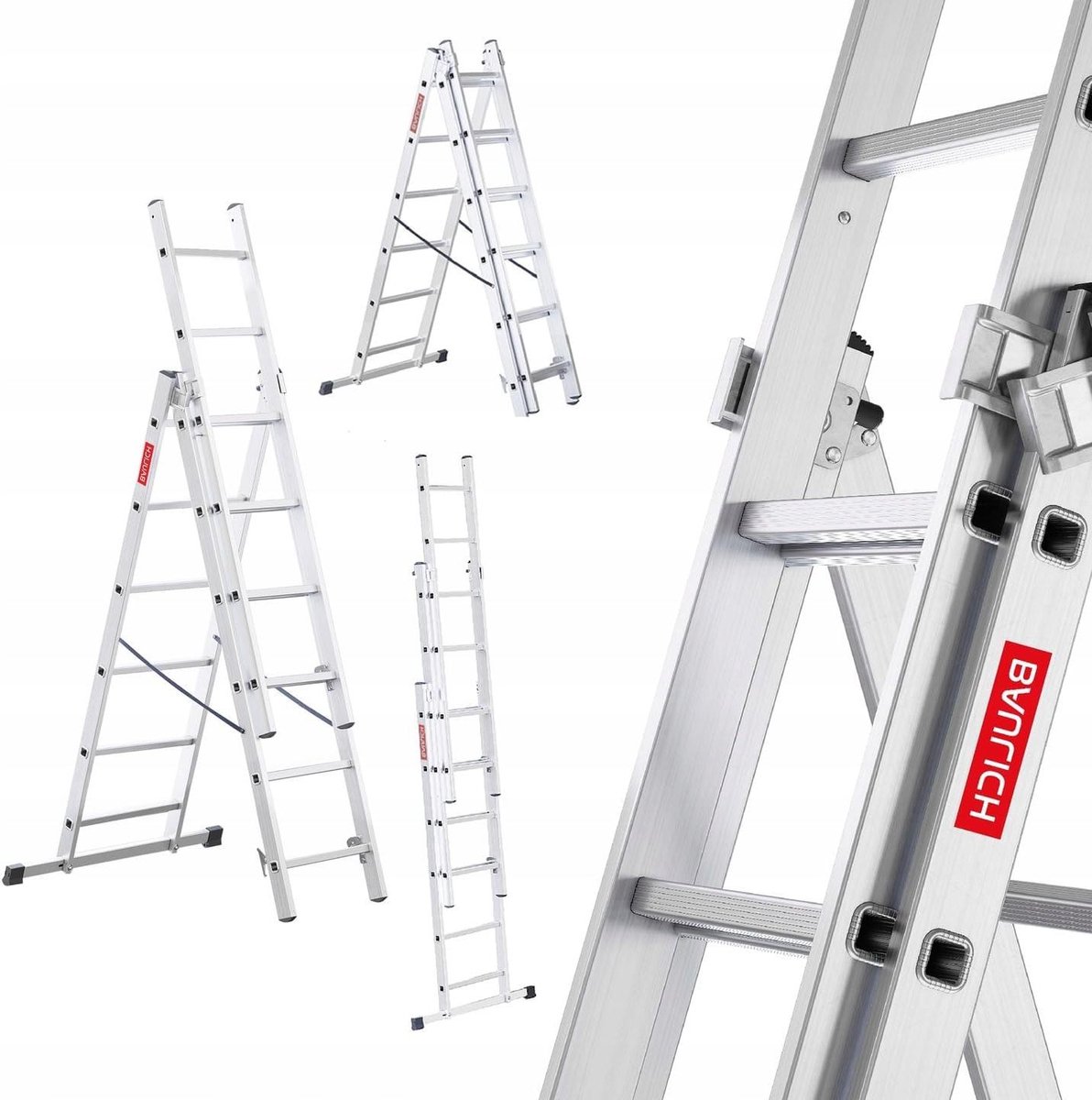 Aluminium Ladder - Aanleg Trapladder - Werkzaamheden Huis Tuin - Multifunctioneel 3in1 - 3x6 Treden - Zilver