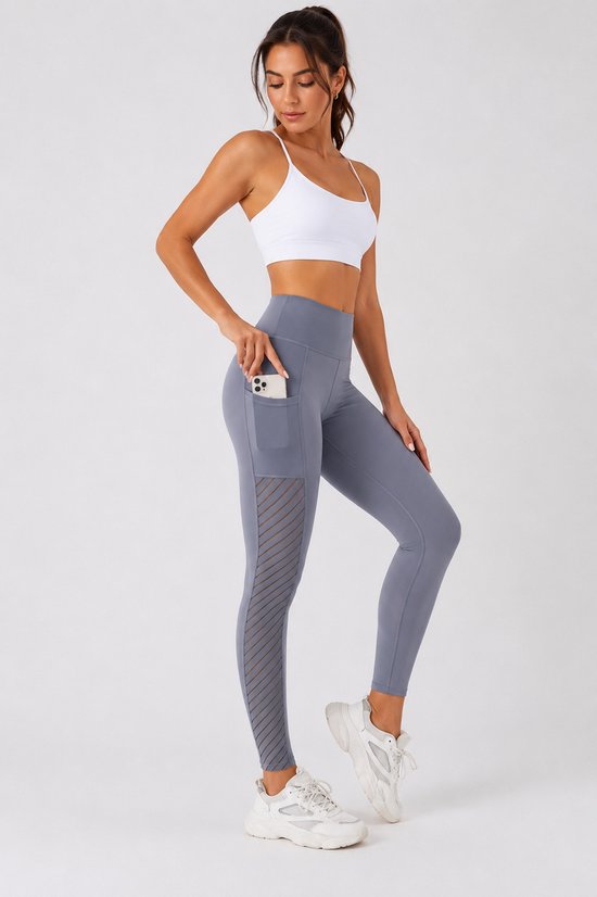 SparkNine Novawave sportlegging dames - squatproof - ademend - met zakken - M - grijs - mesh panelen - elastisch & stijvol — afbeelding 5