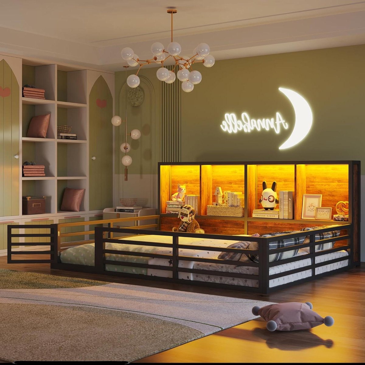 Kinderbed met ombouw - Laag bed speelbed - Veilig slapen - Met valbescherming - 140x200 cm - Zwart