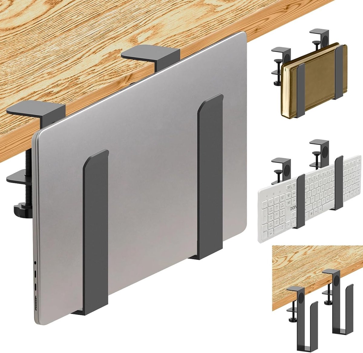 Verstelbare Laptop Houder voor Bureau, Krassenbestendige Verticale Opbergrek voor Laptop, Tablet en Documenten, Ideaal voor Thuiswerk en Kantoorgebruik