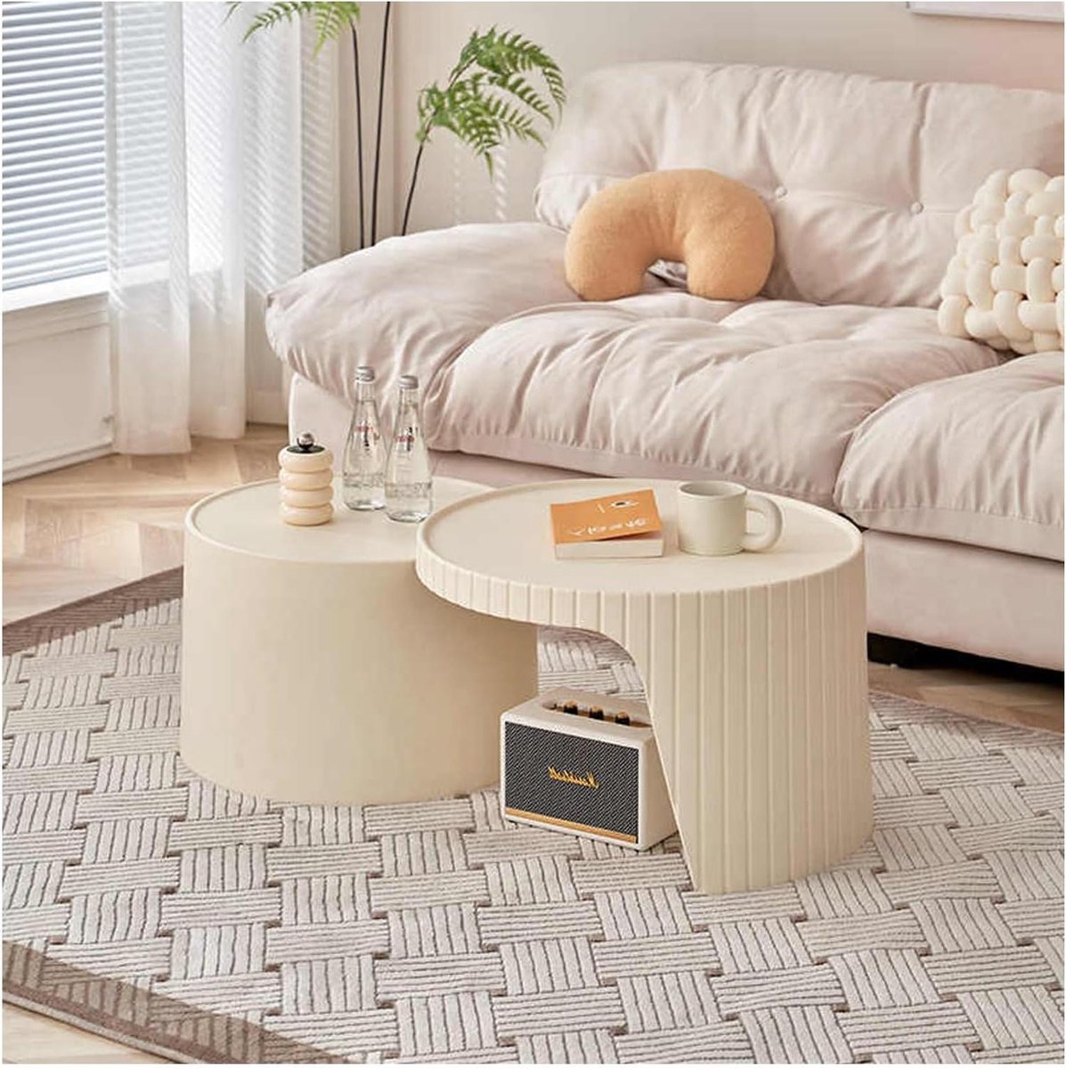 Ronde Salontafel - Stapelbare Tafel - Woonkamer Decoratie - Flexibele Combinatie - 60x40CM - Beige