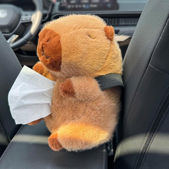 Pluche tissuebox - Zakdoekhouder - Auto Interieur - Schattig Capybara Design - 26 cm - Bruin — afbeelding 3