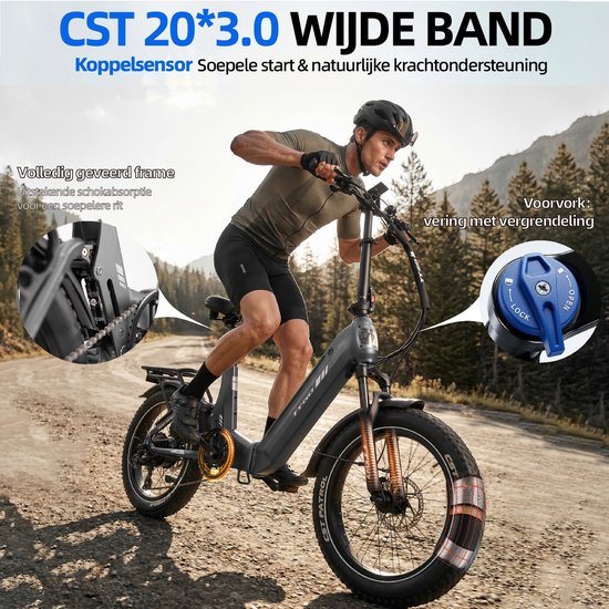 TTGO F7 Elektrische Fiets - 250W Motor - 48V15Ah Accu - 20 Inch Banden Vouwfiets - Max Snelheid 25km/u - Max Bereik 100-120km - Shimano 7 Versnellingen - Grijs van TTGO — afbeelding 3