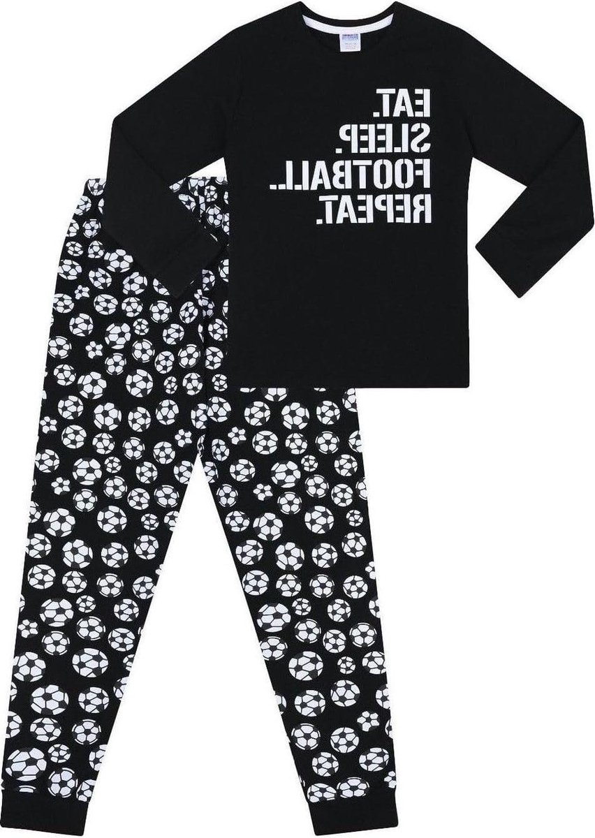 Jongens Pyjama - Nachtkleding Set - Voetbal Dromen - Lange Mouwen Cuffs - Lange Broek - Wit
