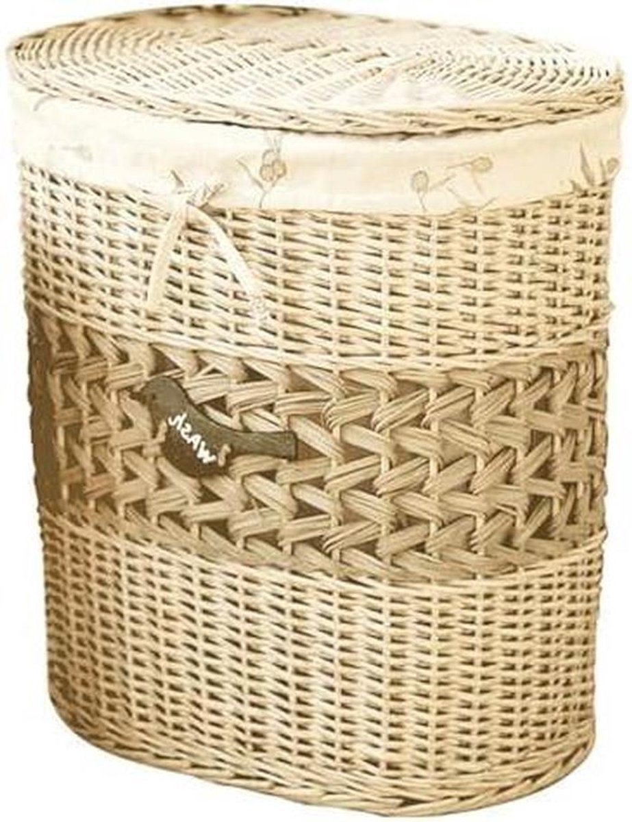 Handgeweven wasmand - Rotan mand - Opbergen kleding - Met deksel en zak - Large - Wit