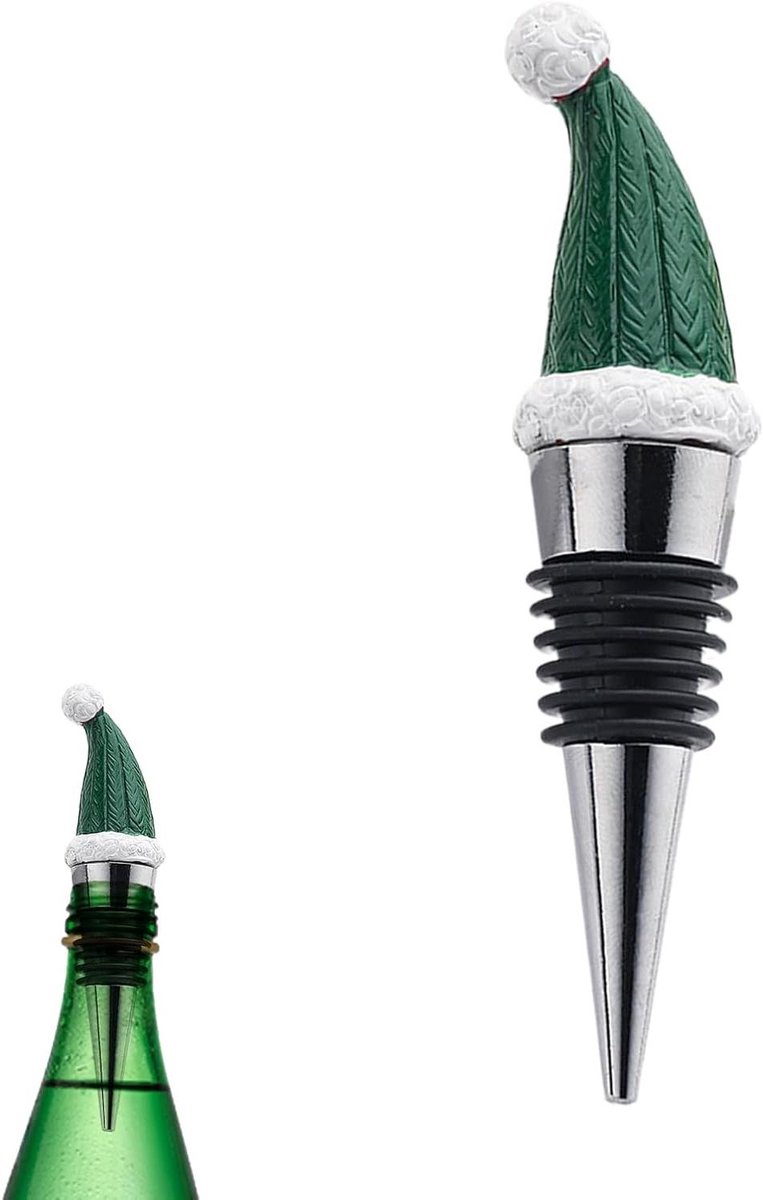 Kerstmuts Wijnstopper - Fles Decoratie - Feestelijke Sfeer - Houdt Wijn Vers - 10.5 cm - Rood