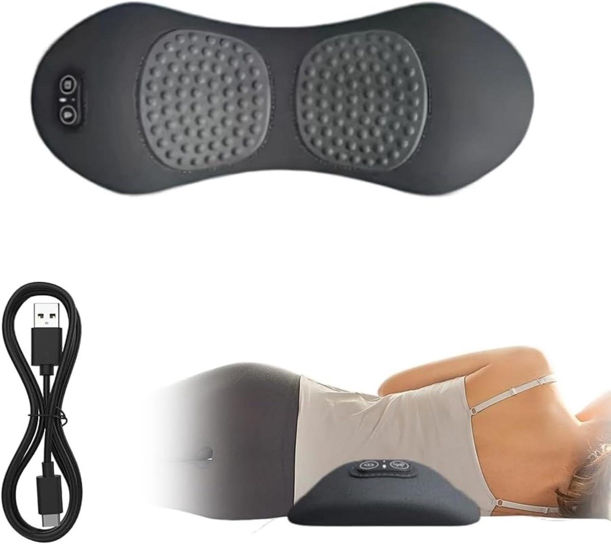 Rugmassageapparaat - Lendensteun - Ontspanning Rug - 3-in-1 Functies - 20 cm - Zwart