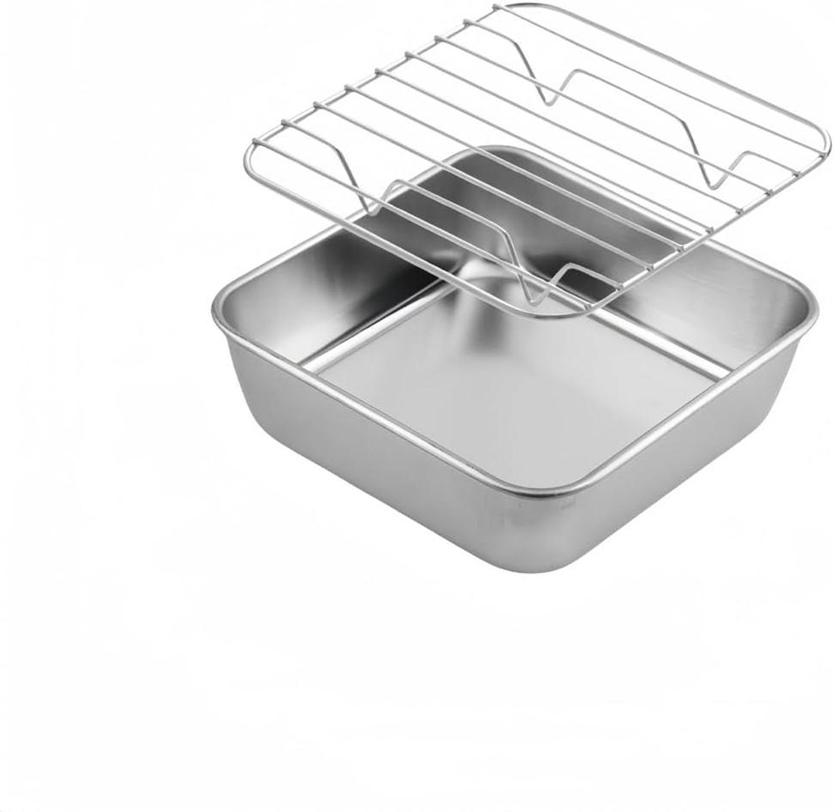 Roestvrijstalen Bakpan - Oven Braadslede - Bakken en Braden - Met Koelrek - Tot 24x24cm - Zilver