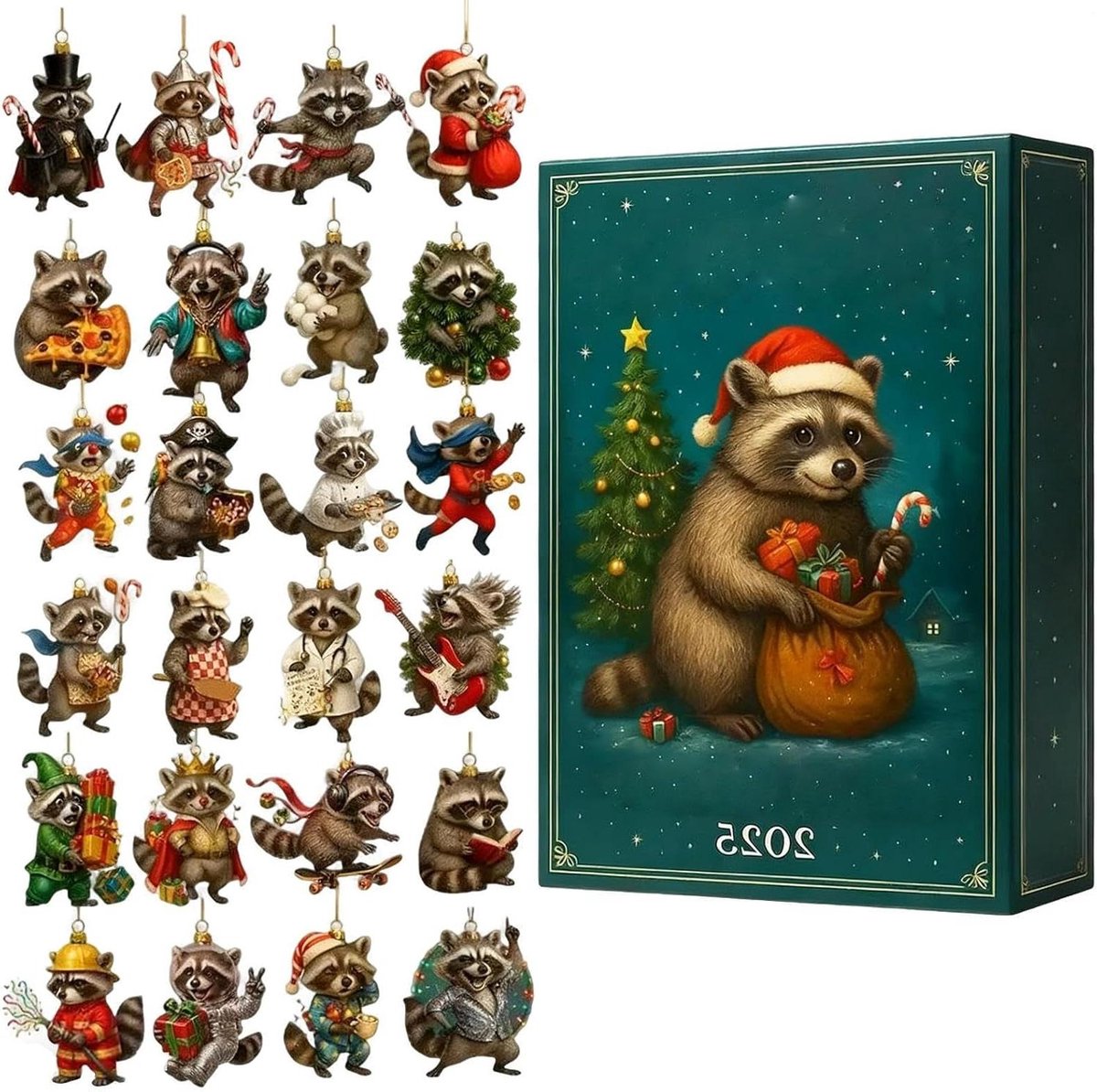 Aftelkalender Ornament - 24 Dagen Kalender - Feestdagen Vieren - Acryl Wasbeer Design - 24 Stuks - Meerdere Kleuren