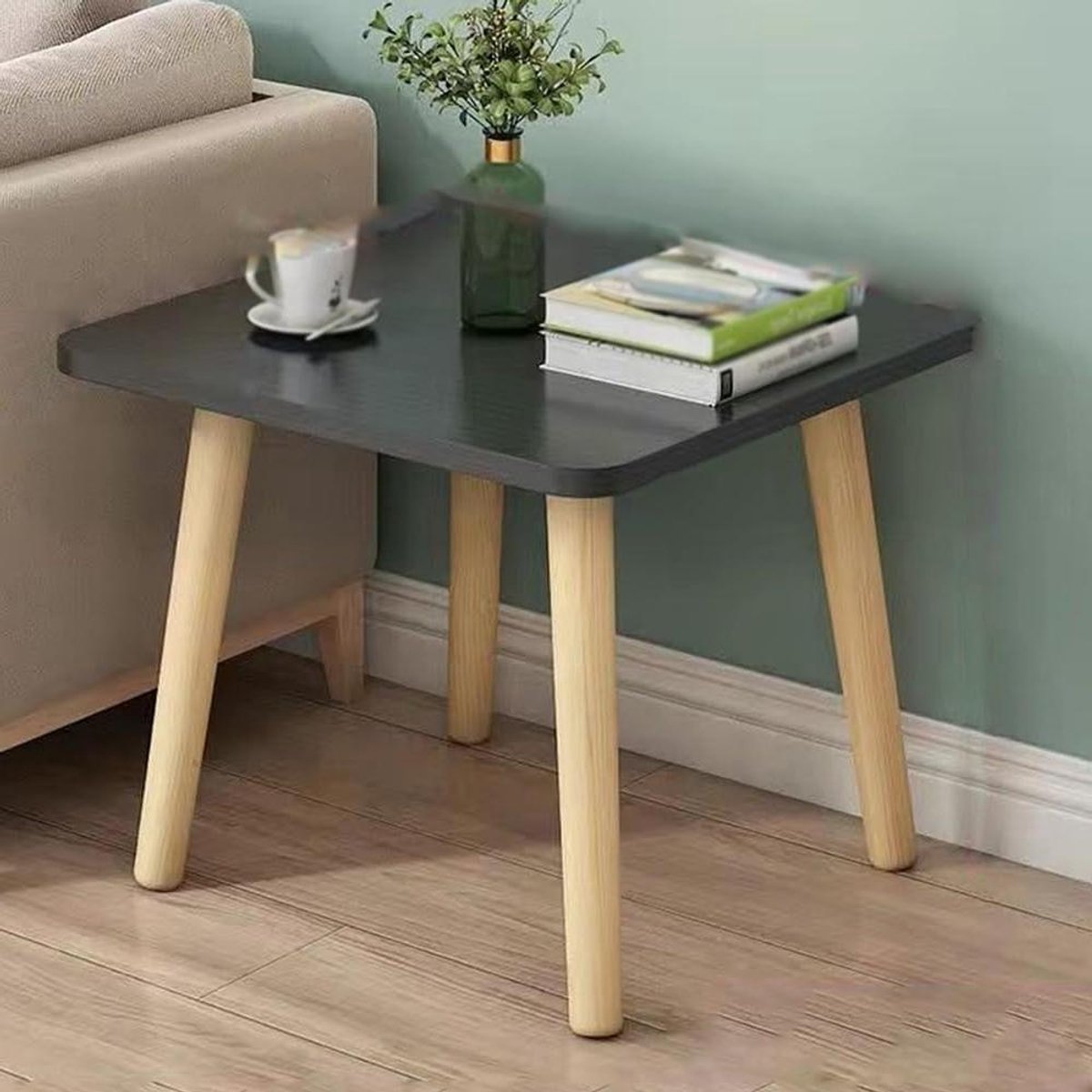 Bijzettafel Vierkant - Accent Tafel - Woonkamer Decoratie - Stabiele Houten Poten - 50x50cm - Zwart