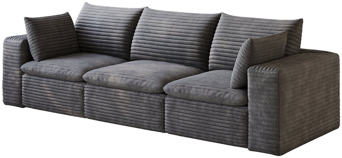 Merax Cloudbank 3-Zits - Donkergrijze Ribstof Bank 260 cm - Dubbellaags Design - Afneembare Kussens - Volledig Schuimcomfort - Geen Montage Nodig - Sofa voor Woonkamer - Slaapkamer - Appartement