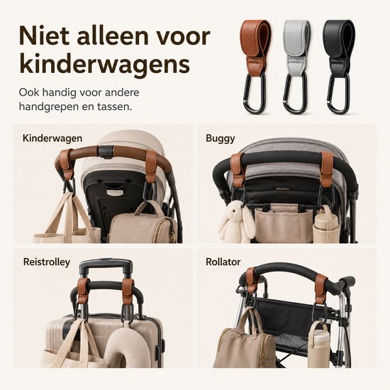 Consumerce® Premium Kinderwagen Tassenhaakjes - 2 Stuks - Zwart - Luiertas Tassenhaak - Buggy Accessoires - Organizer - Haak - Tassenhanger - Extra Stevig - Tas - Tassen van Consumerce — afbeelding 3