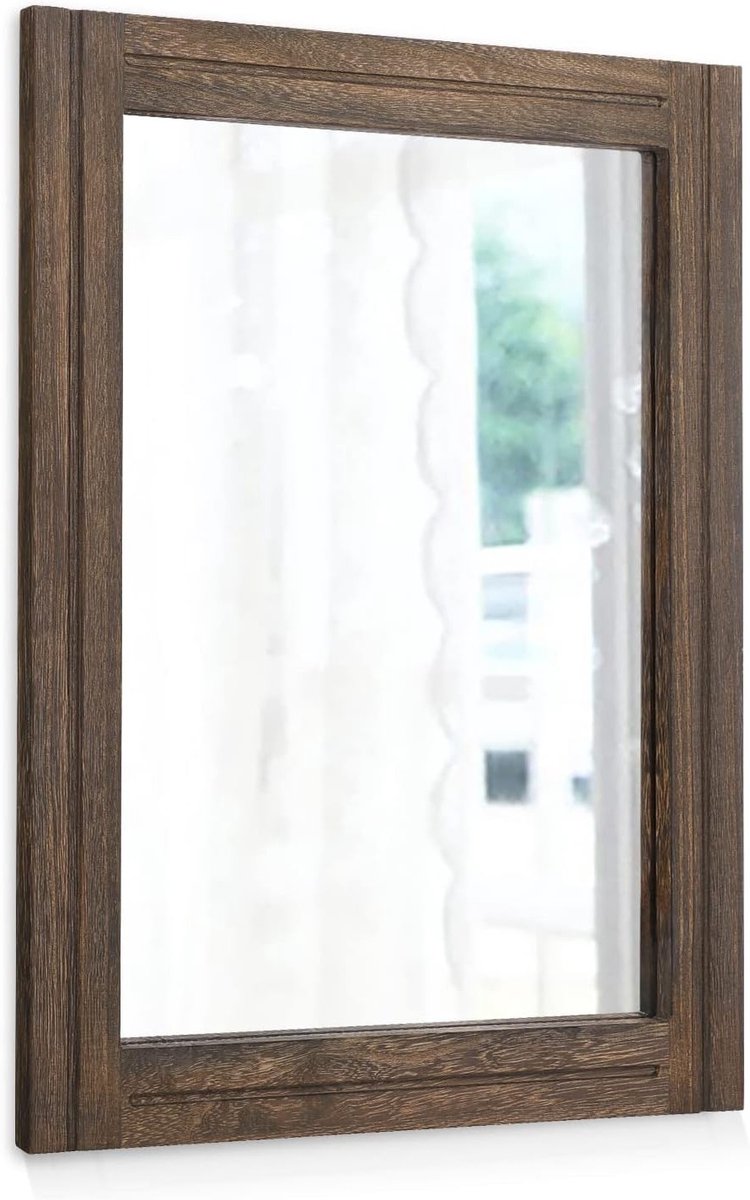 Rustieke houten spiegel - Rechthoekige decoratieve wandspiegel met lijst voor slaapkamer, woonkamer en badkamer