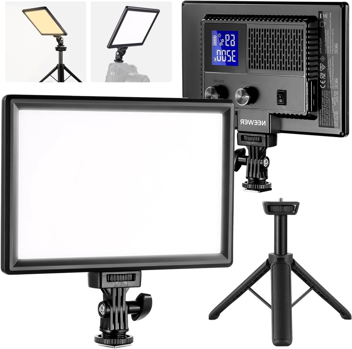 Dimbare 9 Inch LED Video Lamp voor DSLR Camera's met Mini Tripod en 4000mAh Accu, Ideaal voor Fotografie, Video-opnames en Live Streaming met USB Type C en 3200K~5600K Lichtkleur