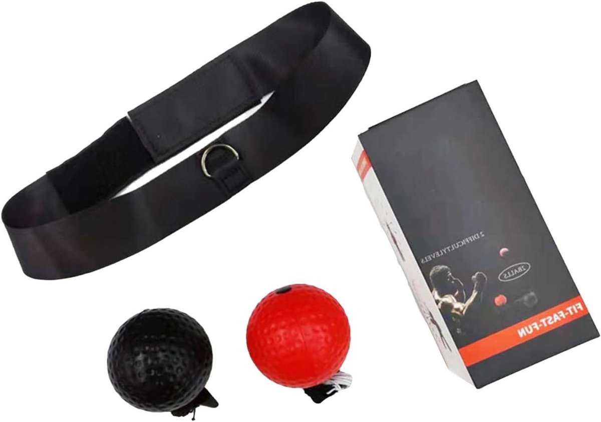 Boksreflexbal Set - Trainingsbal Hoofdband - Reactie Verbeteren - Dubbele Bal Opties - 6 cm - Zwart