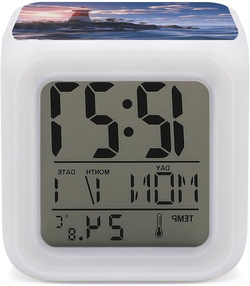 Digitale Wekker - Nachtlampje Klok - Wakker Worden - 7 Kleuren Veranderend - 8 cm - Wit