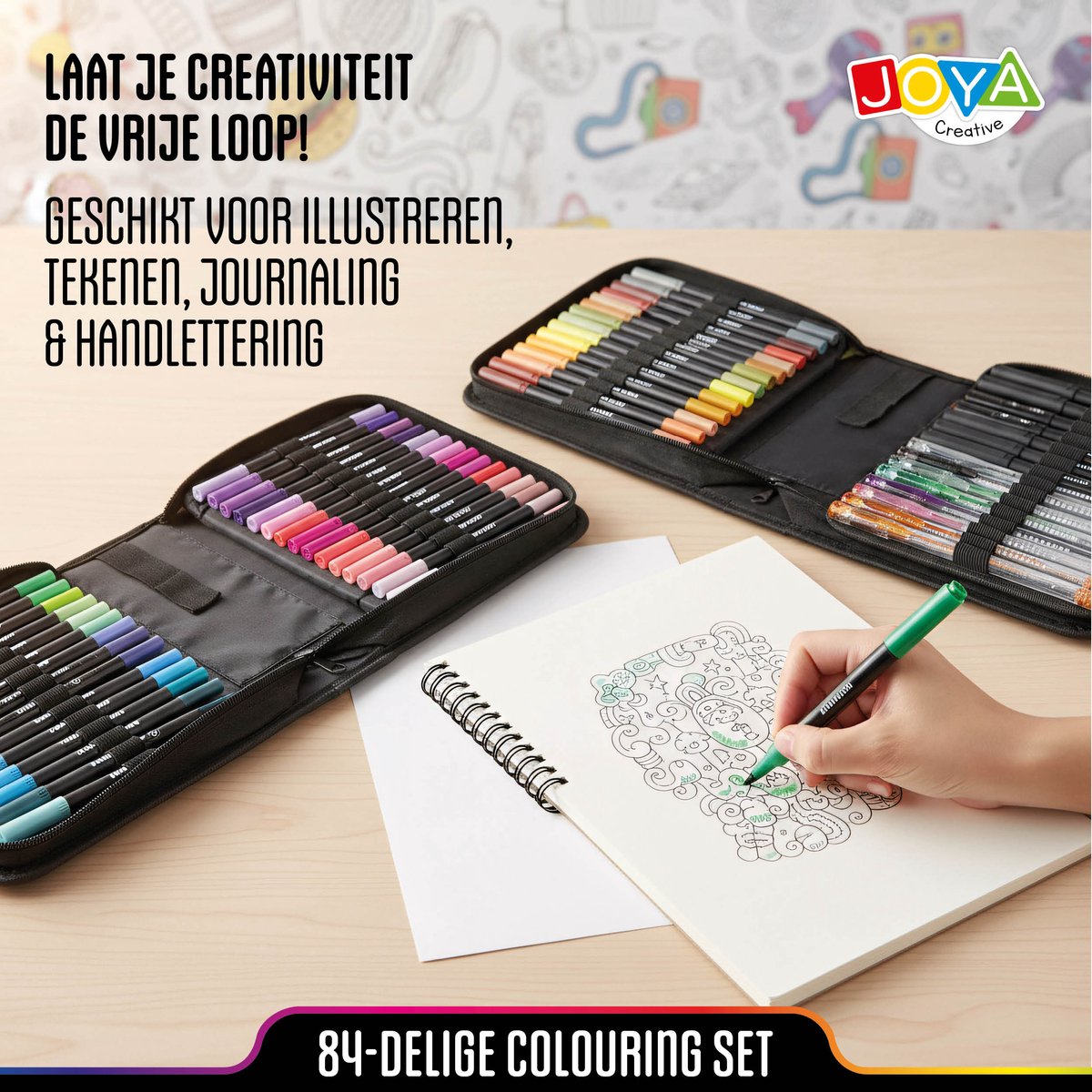 Stiften Set voor Volwassenen 84 stuks - Opbergwallet - Twinmarkers - Alcohol markers - Brushpennen - Fineliners - Gelpennen - Makkelijk opbergen - Joya Creative — afbeelding 4