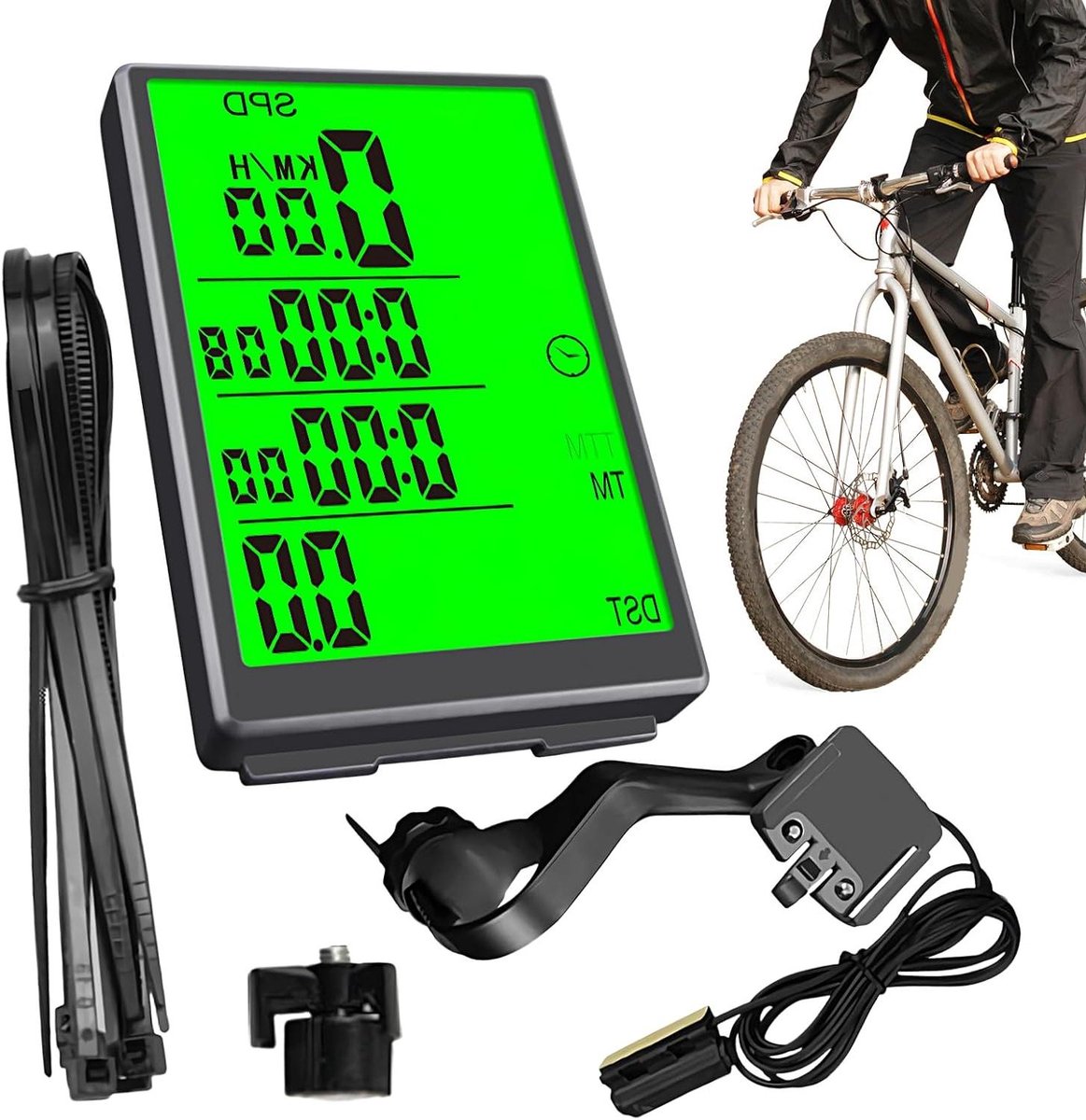 Fietscomputer Bedraad - Snelheidsmeter Fiets - Fietsen Monitoren - Waterdicht Ontwerp - 7.8x5.1x1.8cm - Zwart